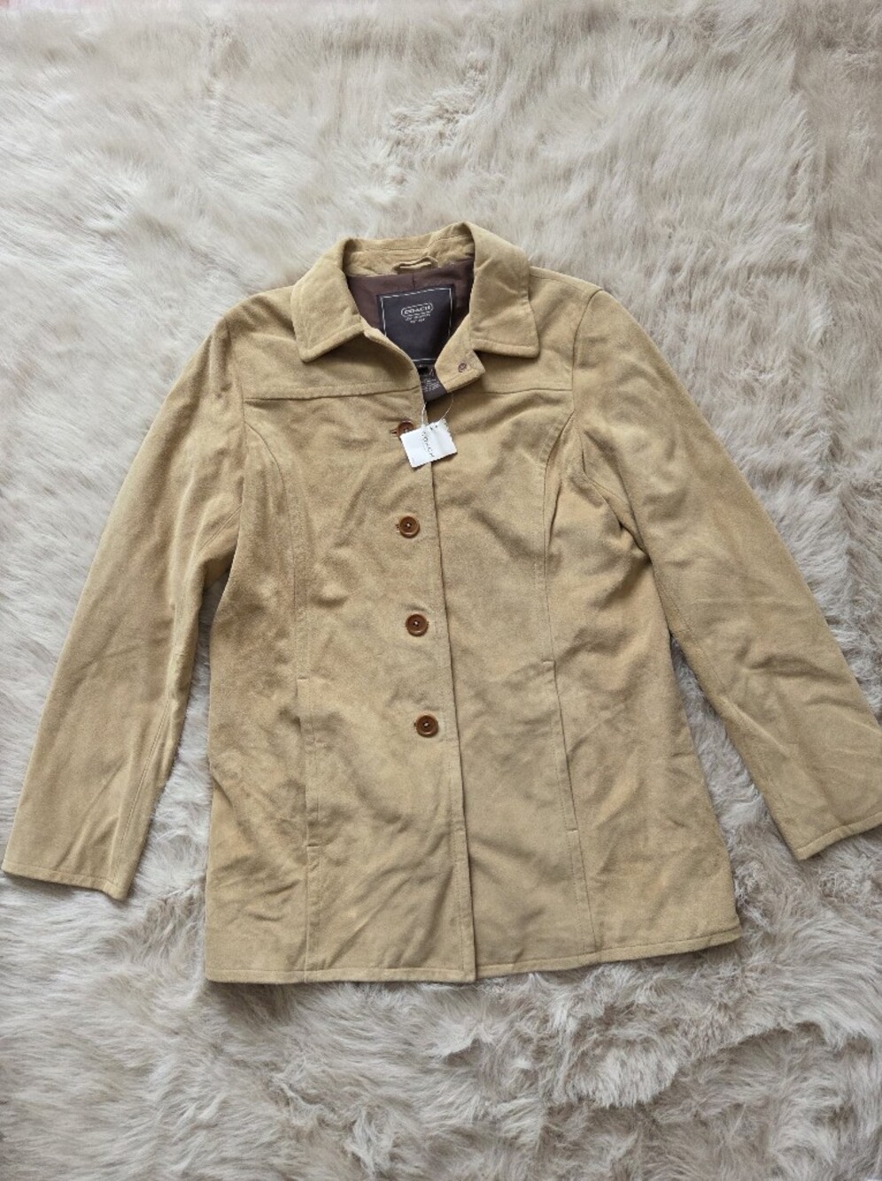 Coach Women  Tan Suede Button-Up Jacket Size M